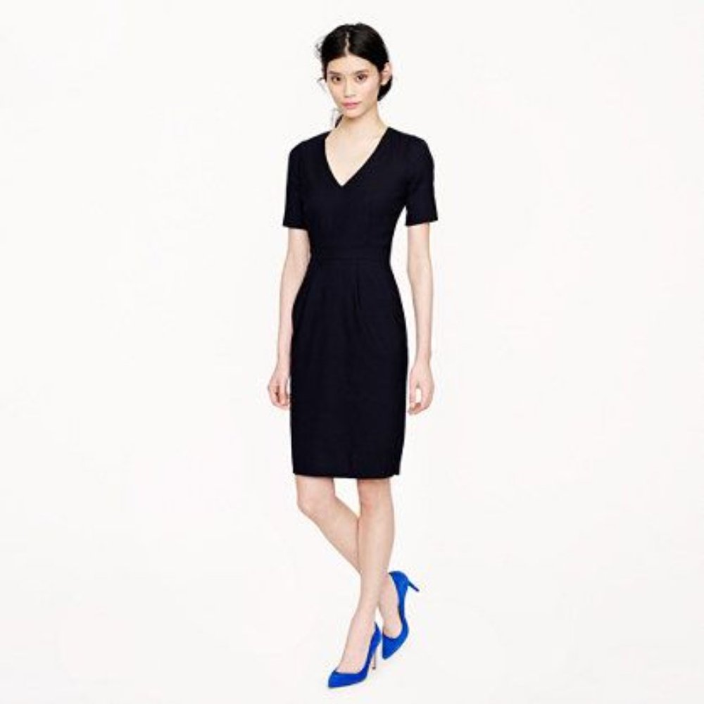 J Crew Navy Blue Memo V Neck Short Sleeve Dress